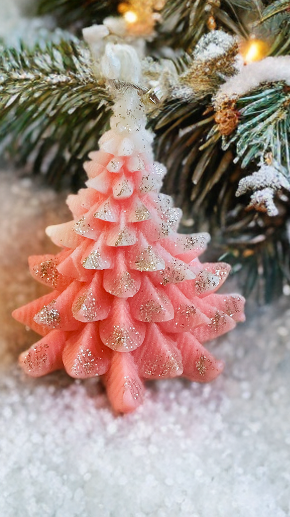 Tree , Candela a forma di albero di natale con glitter